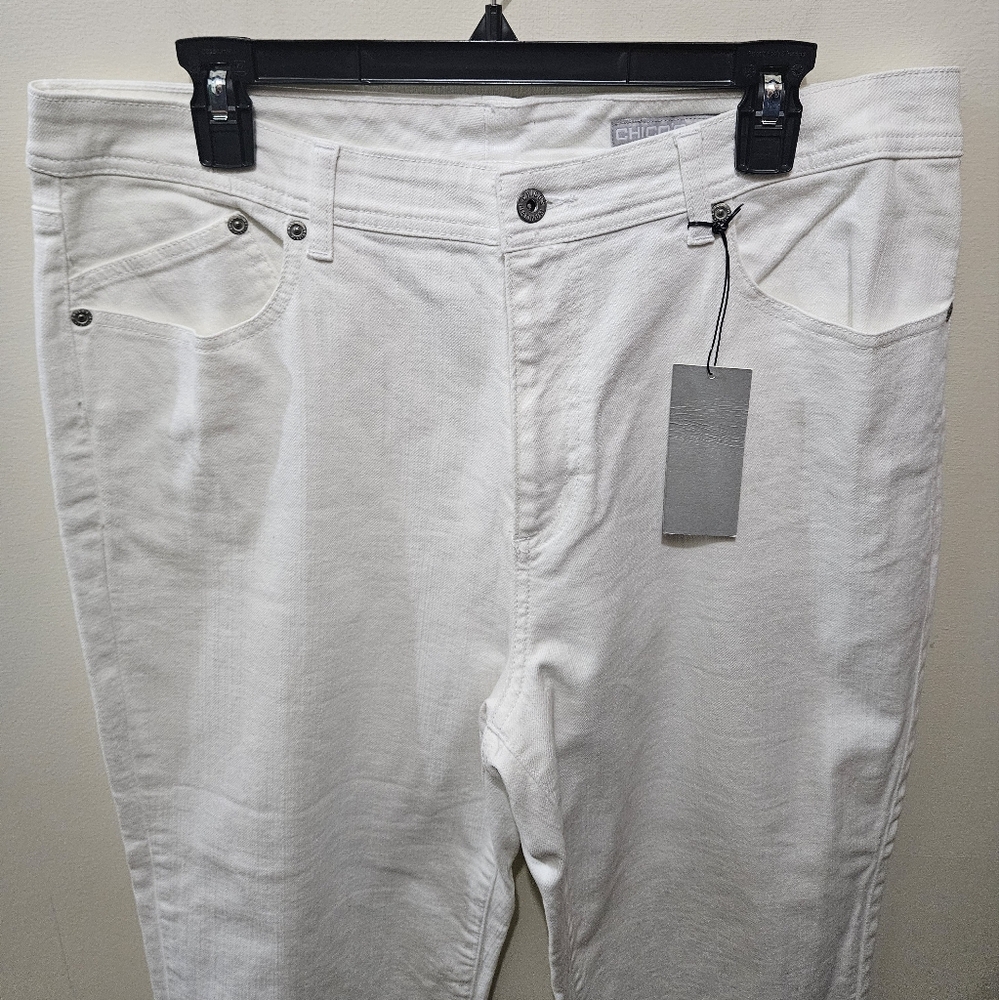 Chico's Platinum White Emarald Crop Straight High Rise Denim Jeans Size LG/14 - Picture 2 of 11